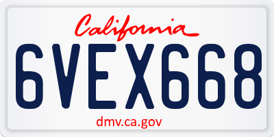 CA license plate 6VEX668