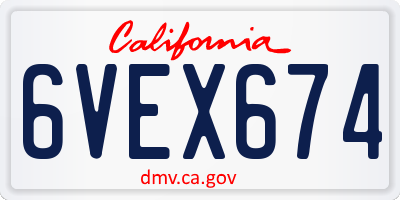 CA license plate 6VEX674