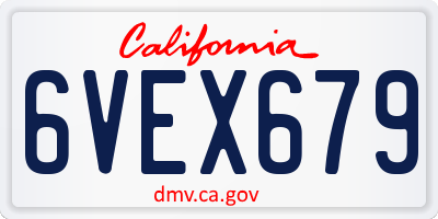 CA license plate 6VEX679