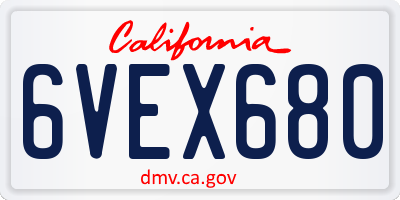 CA license plate 6VEX680