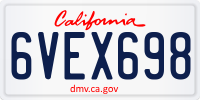 CA license plate 6VEX698