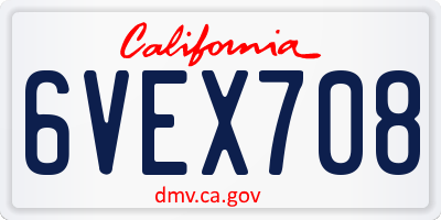 CA license plate 6VEX708