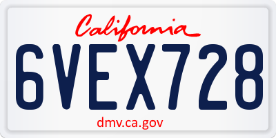 CA license plate 6VEX728