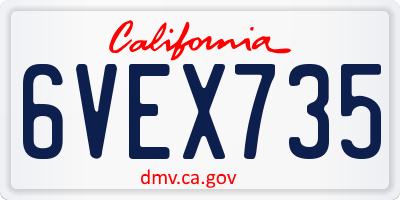 CA license plate 6VEX735
