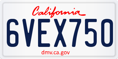 CA license plate 6VEX750