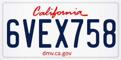 CA license plate 6VEX758