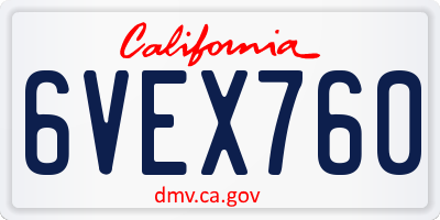 CA license plate 6VEX760