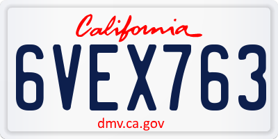 CA license plate 6VEX763