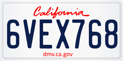 CA license plate 6VEX768