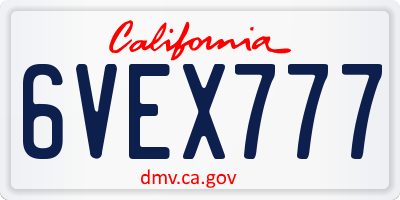 CA license plate 6VEX777