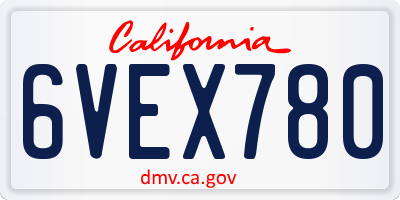 CA license plate 6VEX780