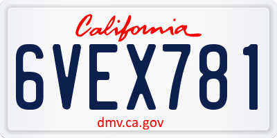 CA license plate 6VEX781