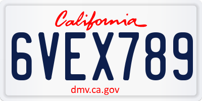 CA license plate 6VEX789