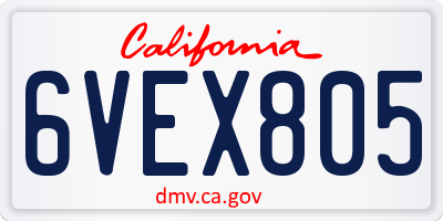CA license plate 6VEX805