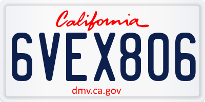 CA license plate 6VEX806