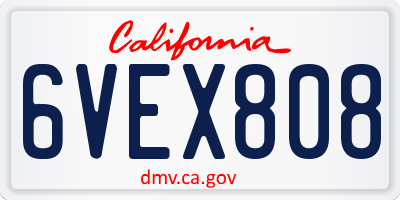 CA license plate 6VEX808