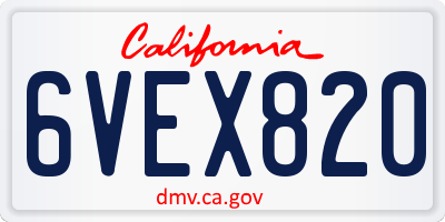 CA license plate 6VEX820