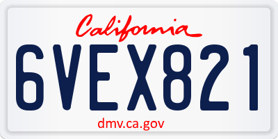 CA license plate 6VEX821