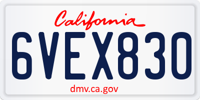 CA license plate 6VEX830