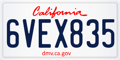 CA license plate 6VEX835
