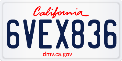 CA license plate 6VEX836