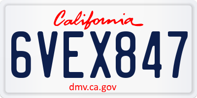 CA license plate 6VEX847