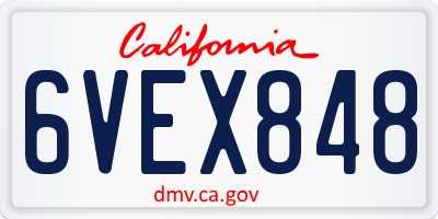 CA license plate 6VEX848