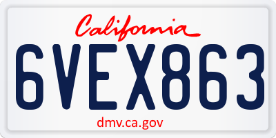 CA license plate 6VEX863