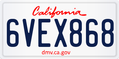 CA license plate 6VEX868