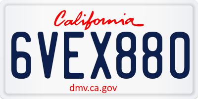 CA license plate 6VEX880