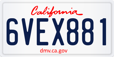 CA license plate 6VEX881