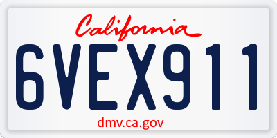 CA license plate 6VEX911