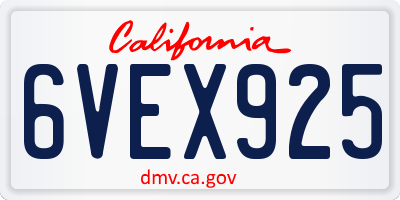 CA license plate 6VEX925