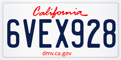CA license plate 6VEX928