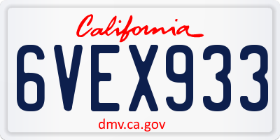 CA license plate 6VEX933