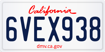 CA license plate 6VEX938