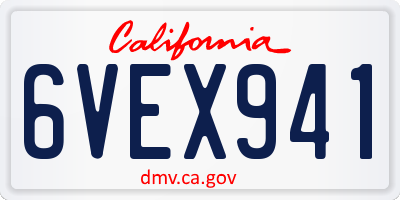 CA license plate 6VEX941