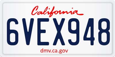 CA license plate 6VEX948