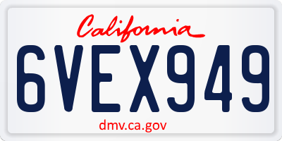 CA license plate 6VEX949