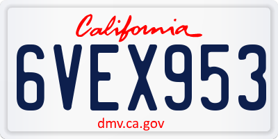 CA license plate 6VEX953