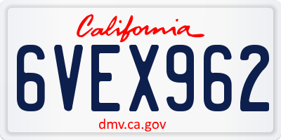 CA license plate 6VEX962