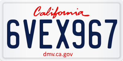 CA license plate 6VEX967