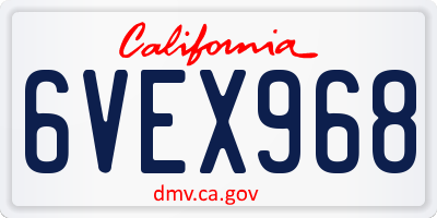 CA license plate 6VEX968