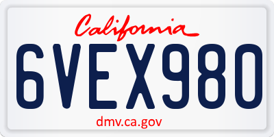 CA license plate 6VEX980