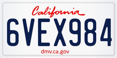 CA license plate 6VEX984