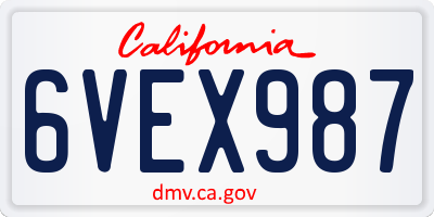 CA license plate 6VEX987