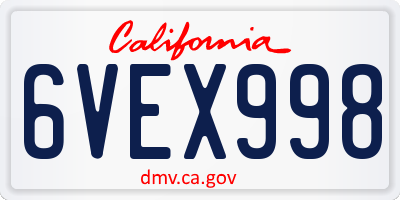 CA license plate 6VEX998