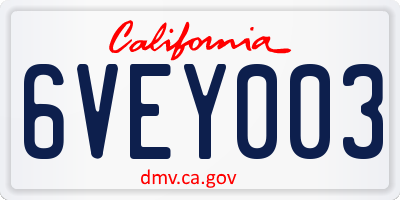 CA license plate 6VEY003