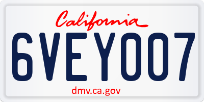 CA license plate 6VEY007