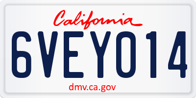 CA license plate 6VEY014